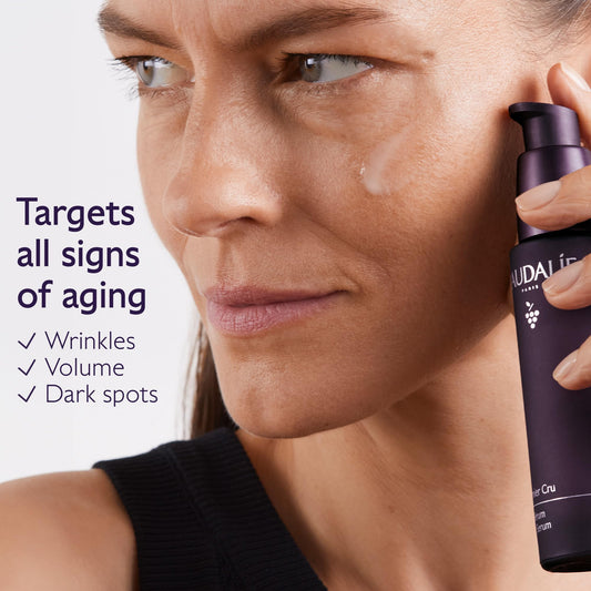 Caudalie Premier Cru serum pump-dispense demonstrates easy, controlled application.