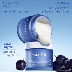 Caudalie Vinoperfect glycolic exfoliation action for refined texture.