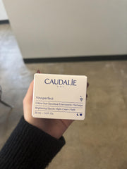 Caudalie Vinoperfect label closeup highlights Viniferine ingredients.