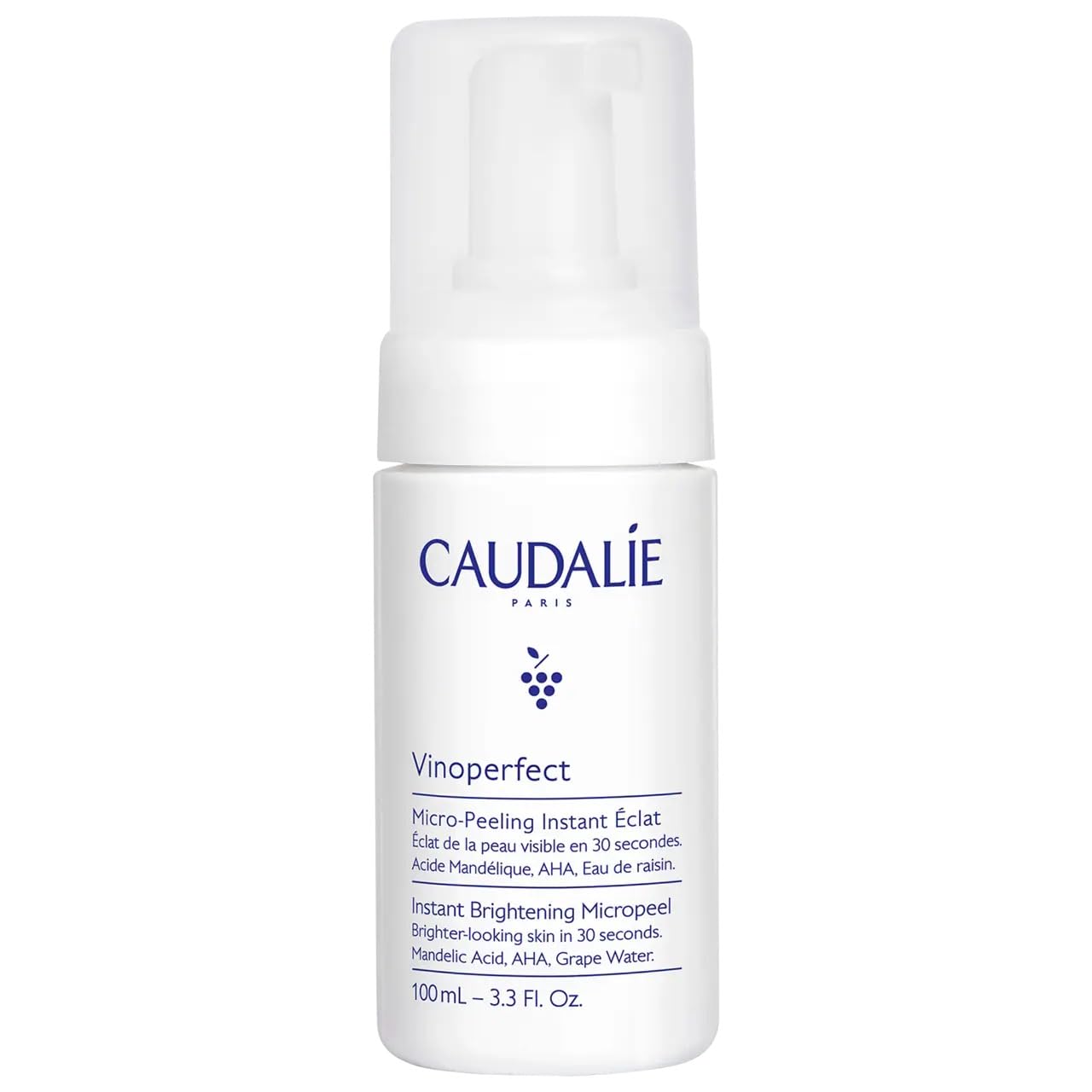 Caudalie Vinoperfect micropeel foam bottle pour for instant brightness and cleansing
