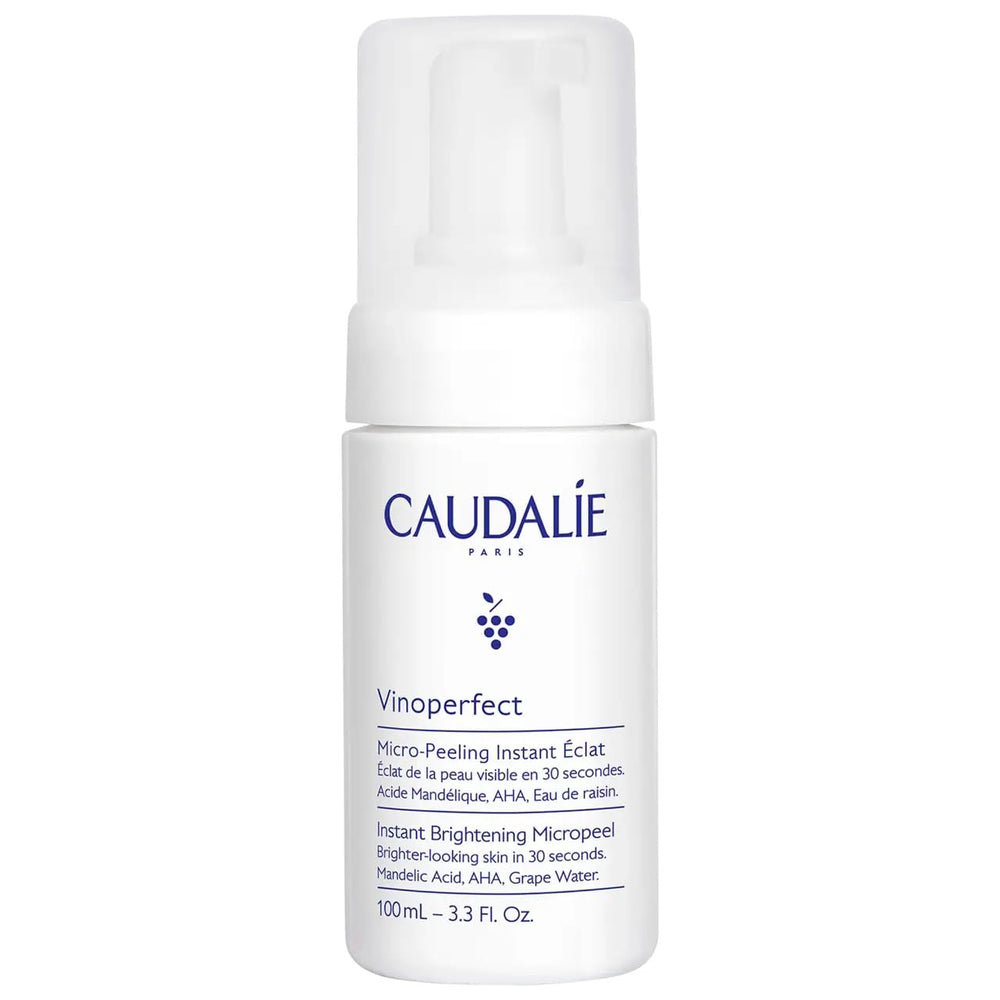 Caudalie Vinoperfect micropeel foam bottle pour for instant brightness and cleansing