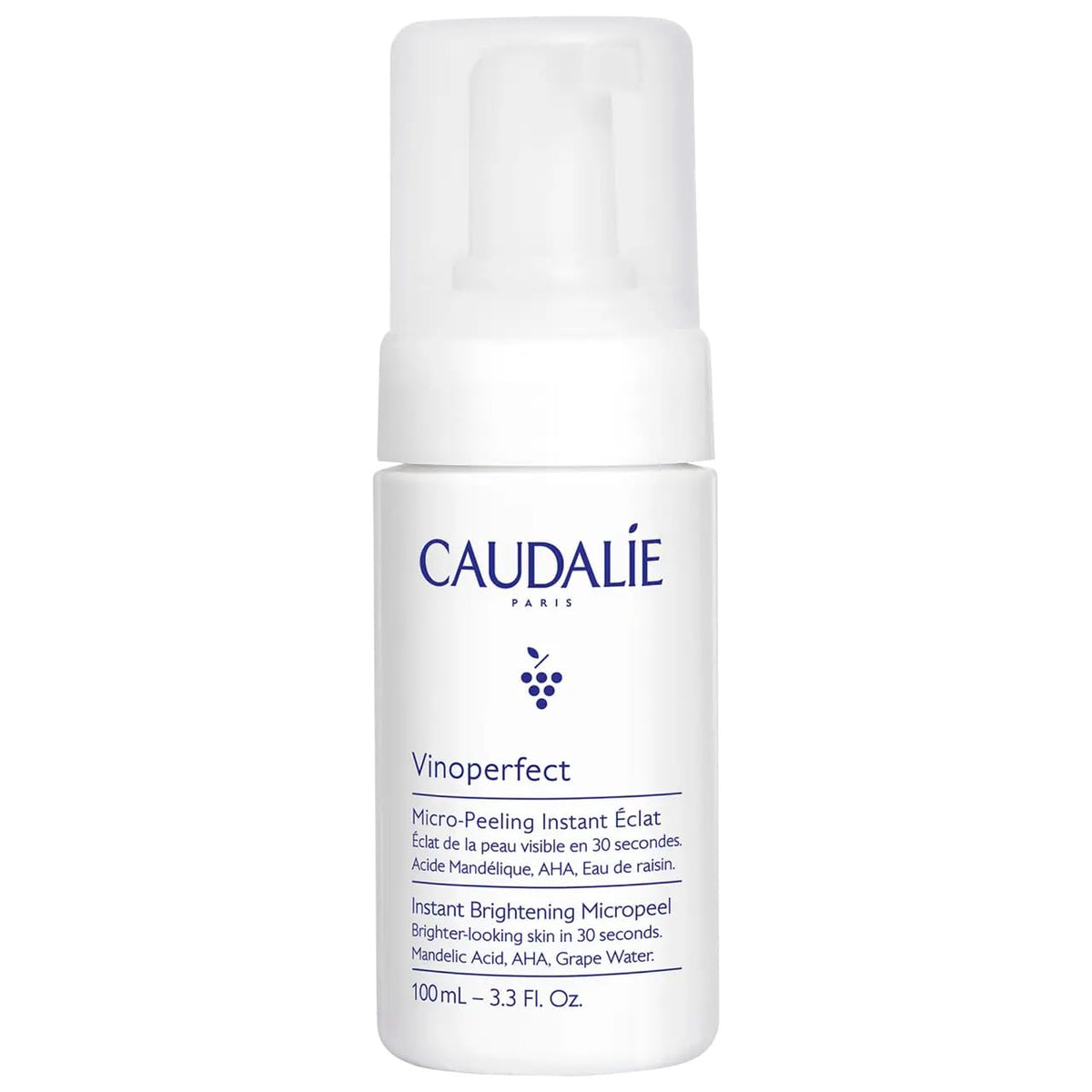 Caudalie Vinoperfect micropeel foam bottle pour for instant brightness and cleansing
