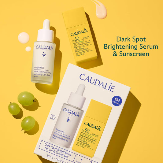 Caudalie Vinoperfect serum pump top for consistent application and brightening.