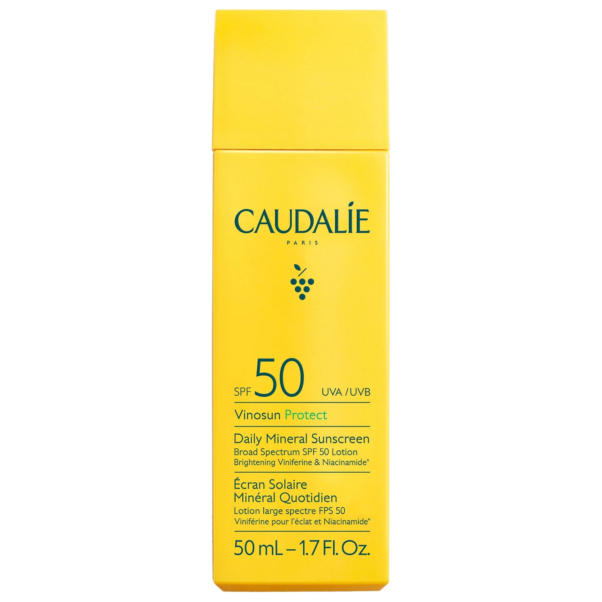 Caudalie Vinosun Protect bottle for daily SPF50 protection.