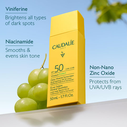 Caudalie Vinosun Protect texture swatch shows a light, non-greasy finish.