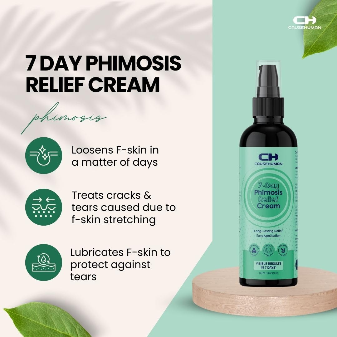 Cause Human 7-Day Phimosis Cream packaging box emphasizing at-home treatment