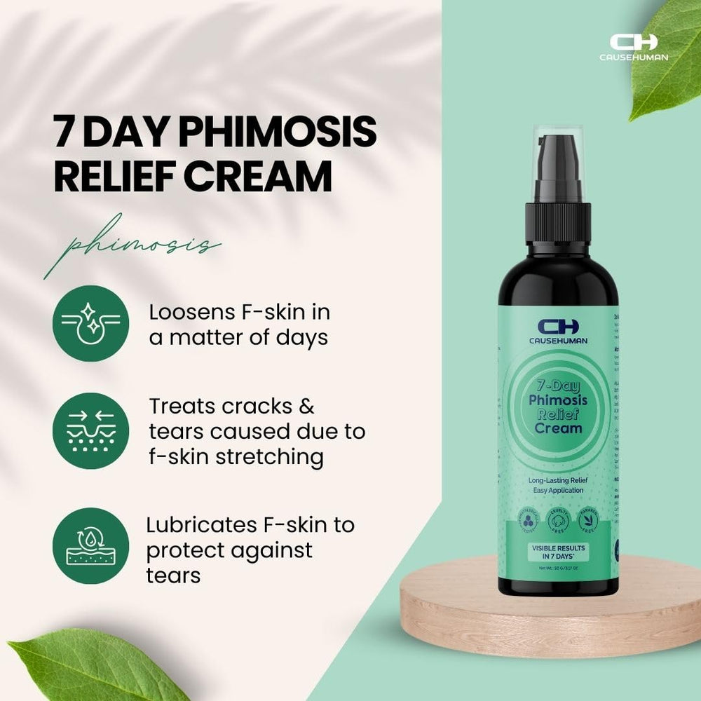Cause Human 7-Day Phimosis Cream packaging box emphasizing at-home treatment