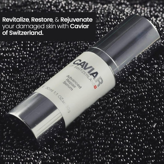 Caviar of Switzerland advanced repair serum texture close-up suggests smoothness