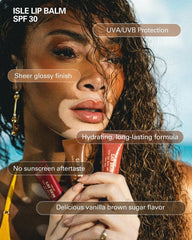 Cay Skin Isle Lip Balm SPF 30 high shine gloss on lips with sheer color