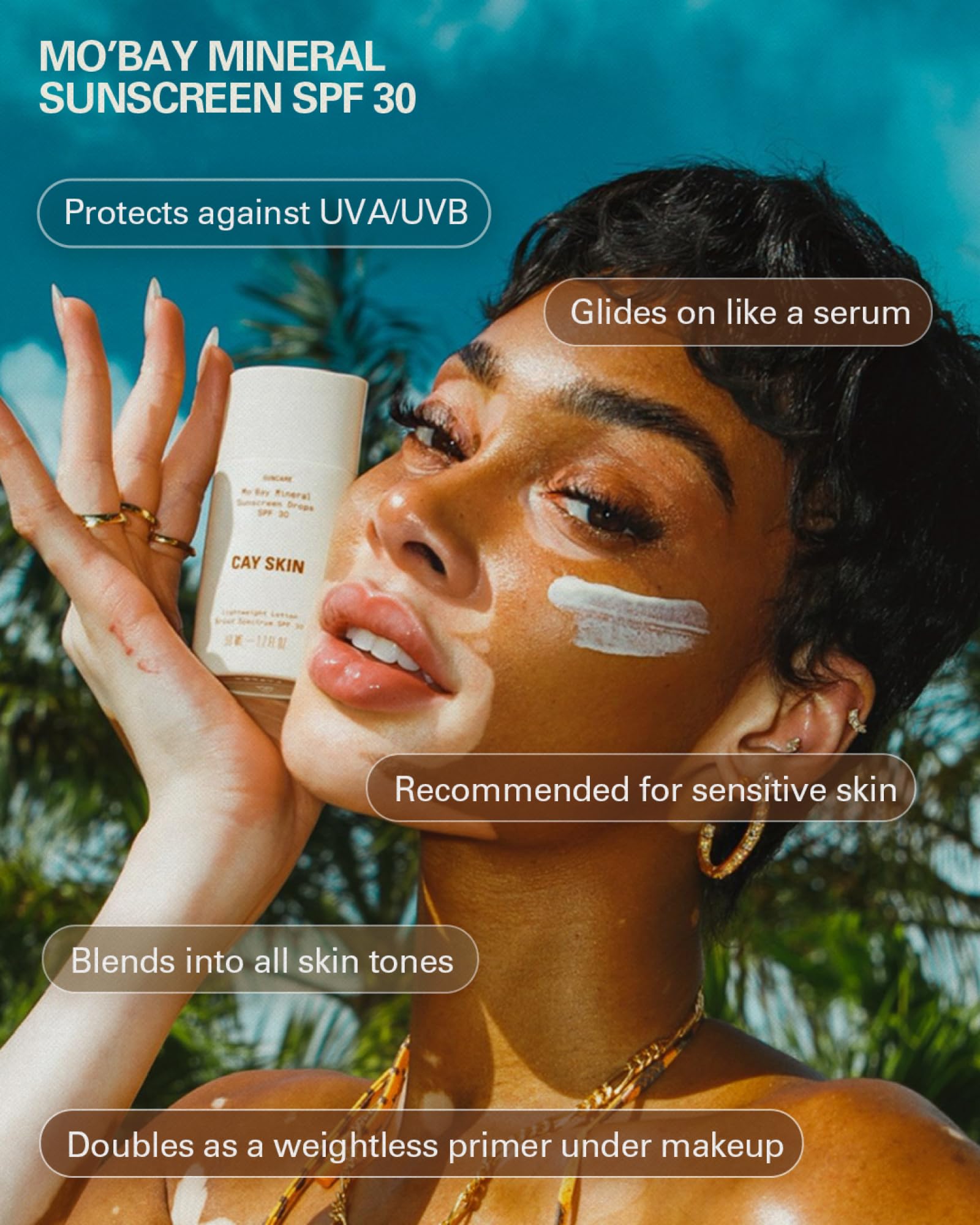 Texture close-up shows a sheer, non-greasy finish ideal for makeup prep