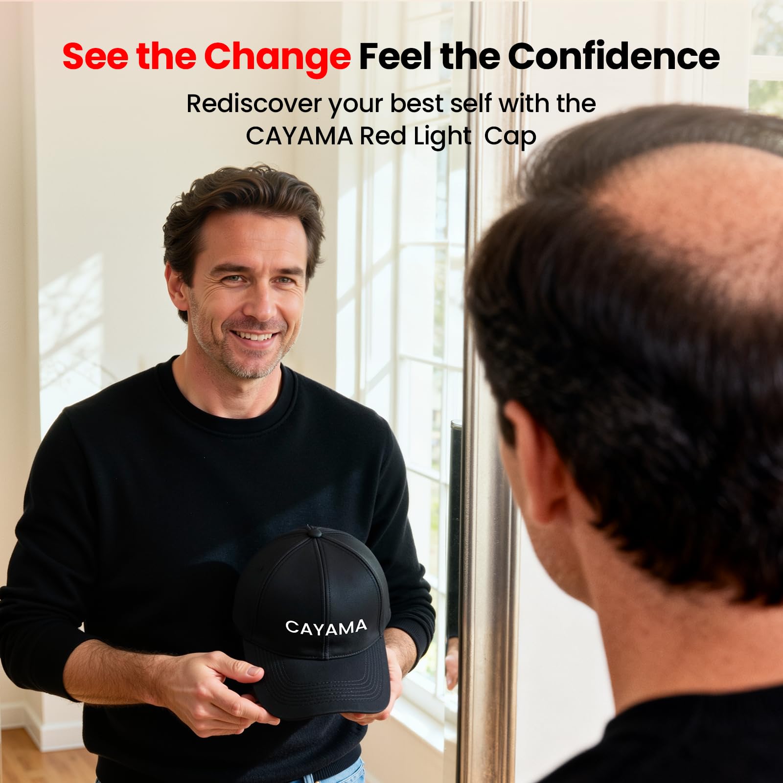 CAYAMA Red Light Hair Growth Cap with frontal focus targets thinning hairline areas.