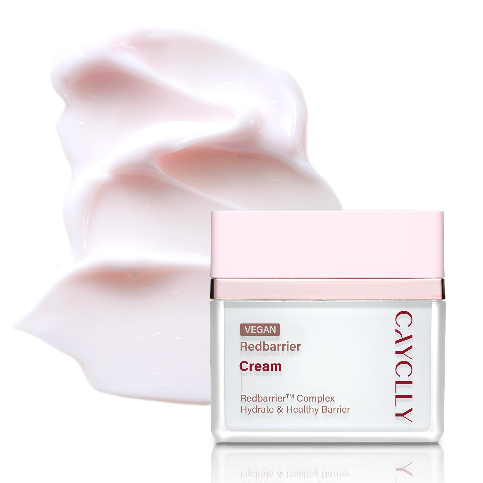 CAYCLLY Redbarrier Cream front packaging highlights vegan skincare for firming and hydration