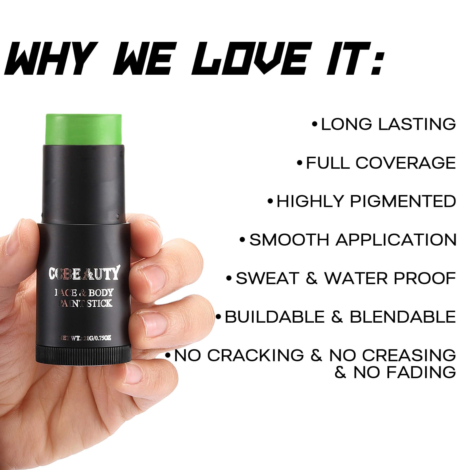 CCbeauty light green witch paint stick providing smooth color coverage.