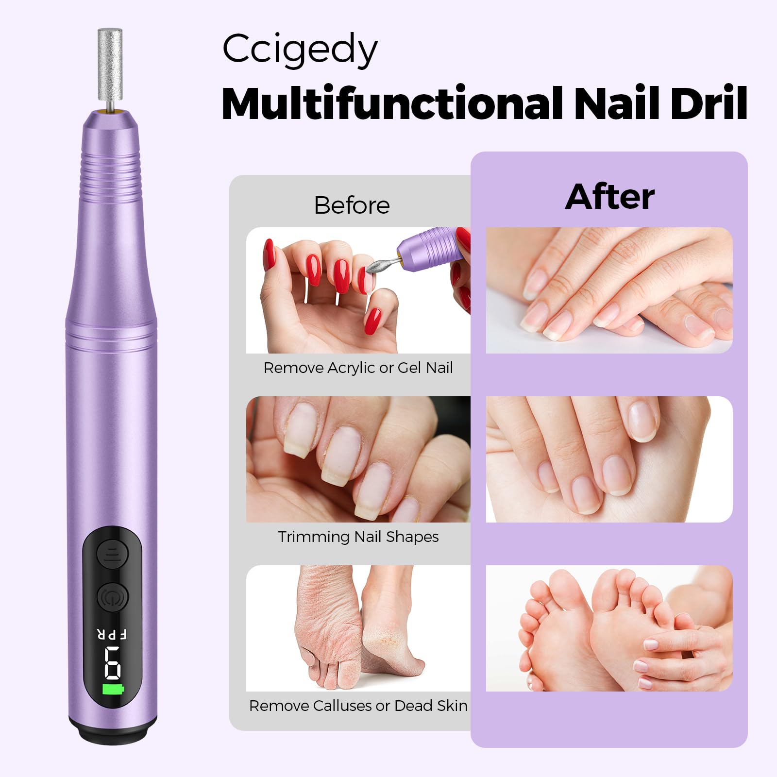 Ccigedy Electric Nail Drill Kit LED display showing speed for precise shaping