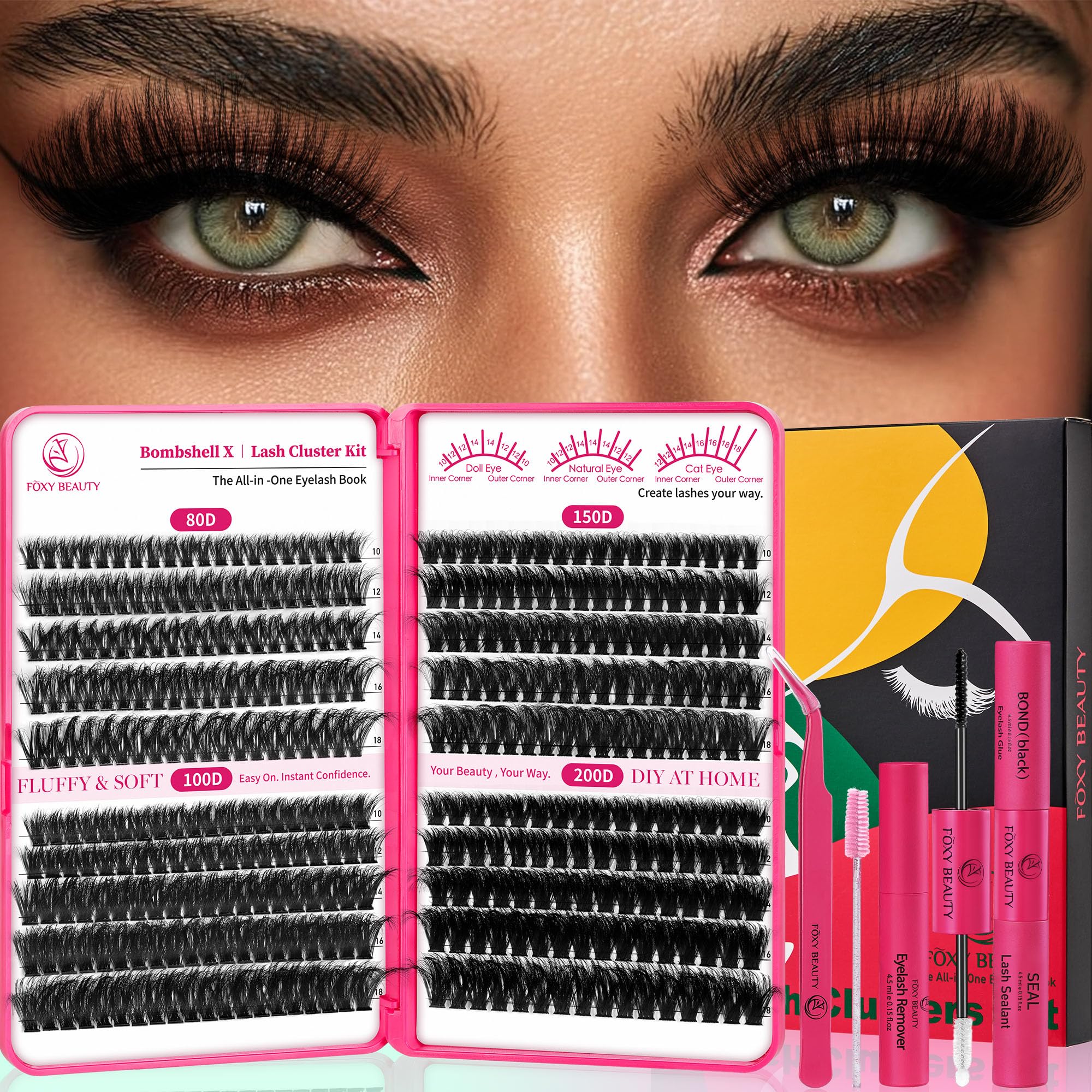 CCODDY Bombshell X lash clusters pack close-up showing dense lashes for dramatic eyes.