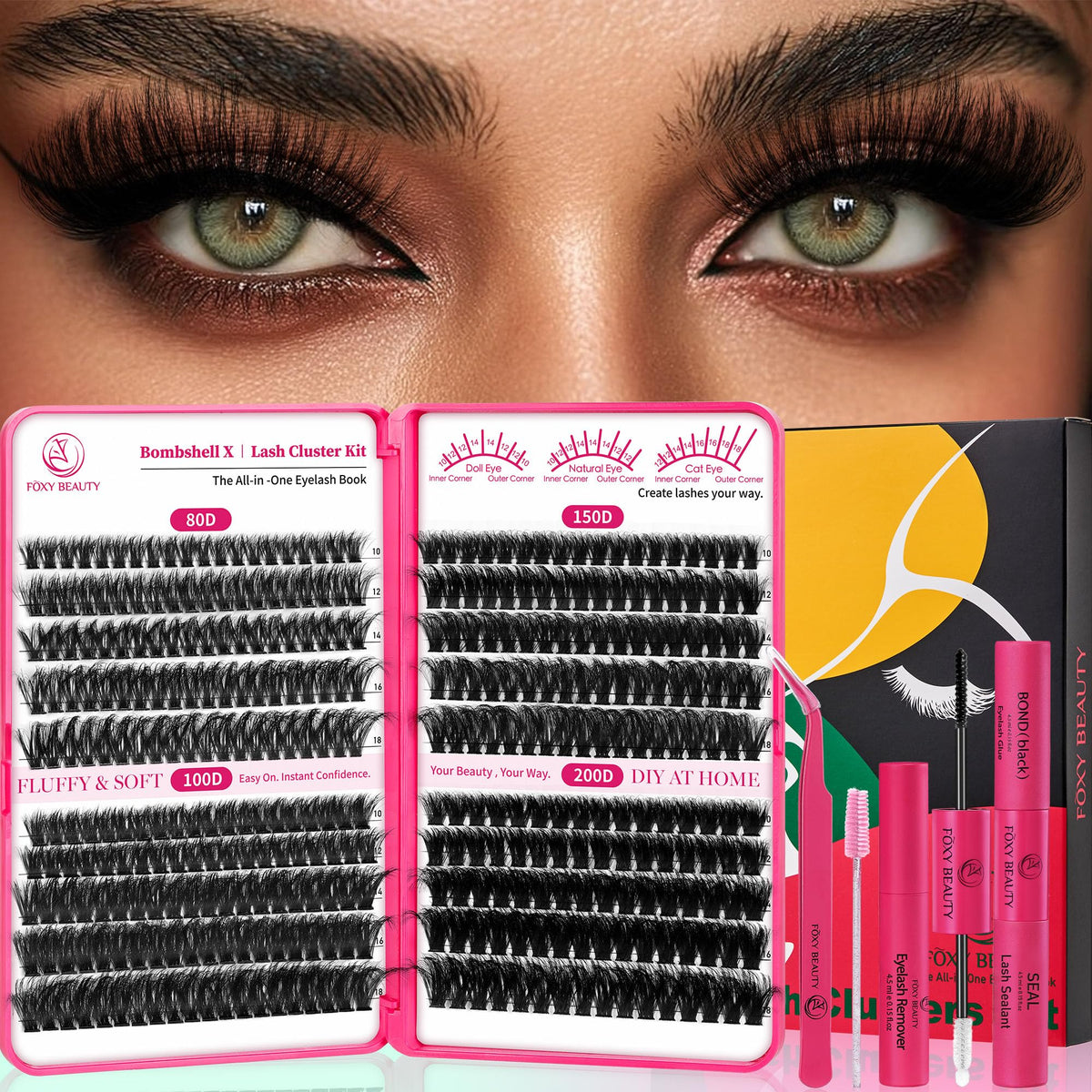 CCODDY Bombshell X lash clusters pack close-up showing dense lashes for dramatic eyes.