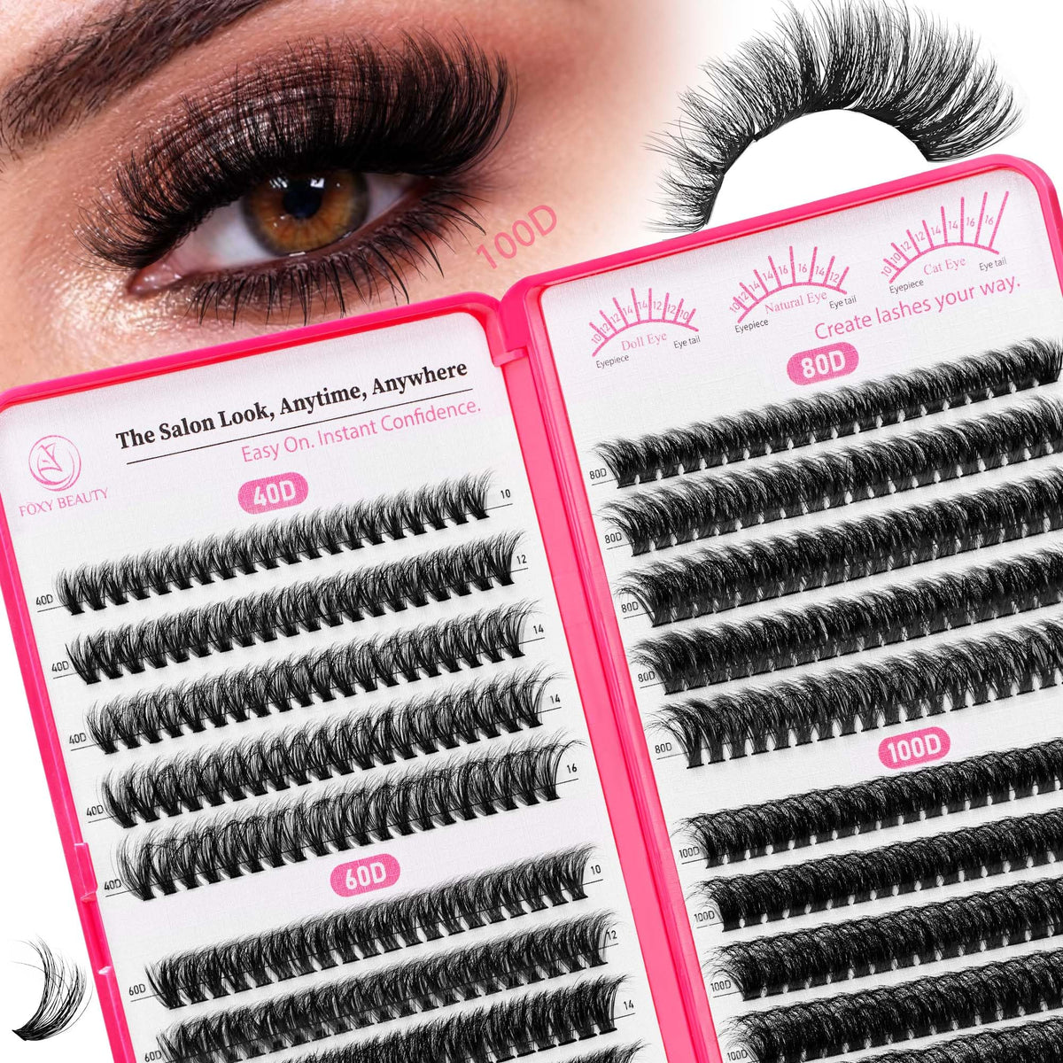 CCODDY Lash Clusters in four styles and 10–18mm lengths for versatile looks.
