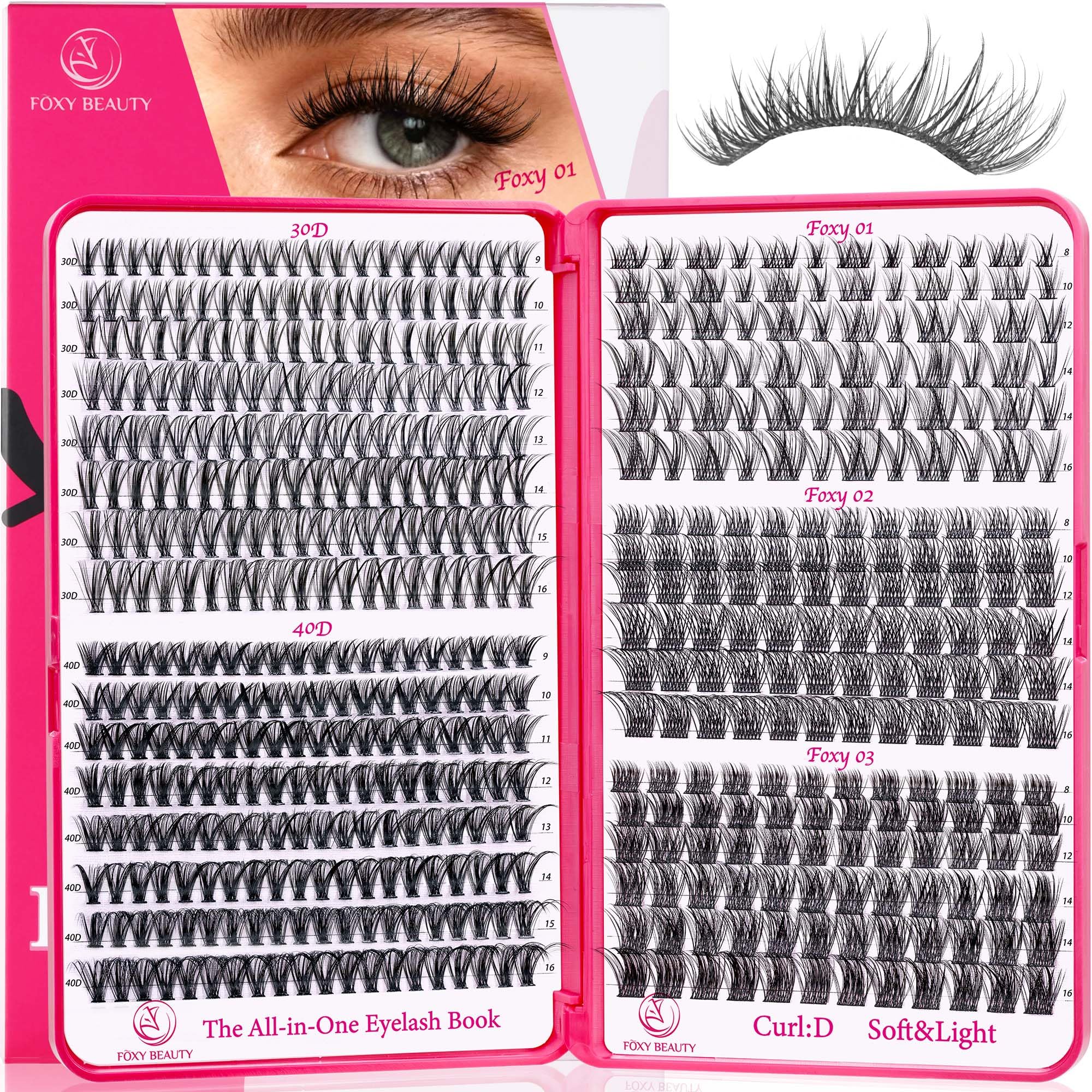 CCODDY lash clusters kit 536pcs for at-home application with diverse options.