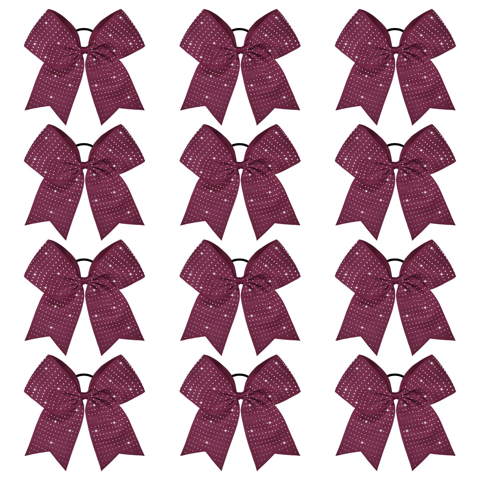 CEELGON burgundy glitter cheer bows with 8-inch span for game-day styling.