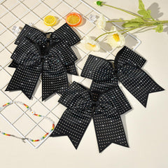 CEELGON 12-piece black glitter cheer bows elastic pony attachment for secure wear during practice.