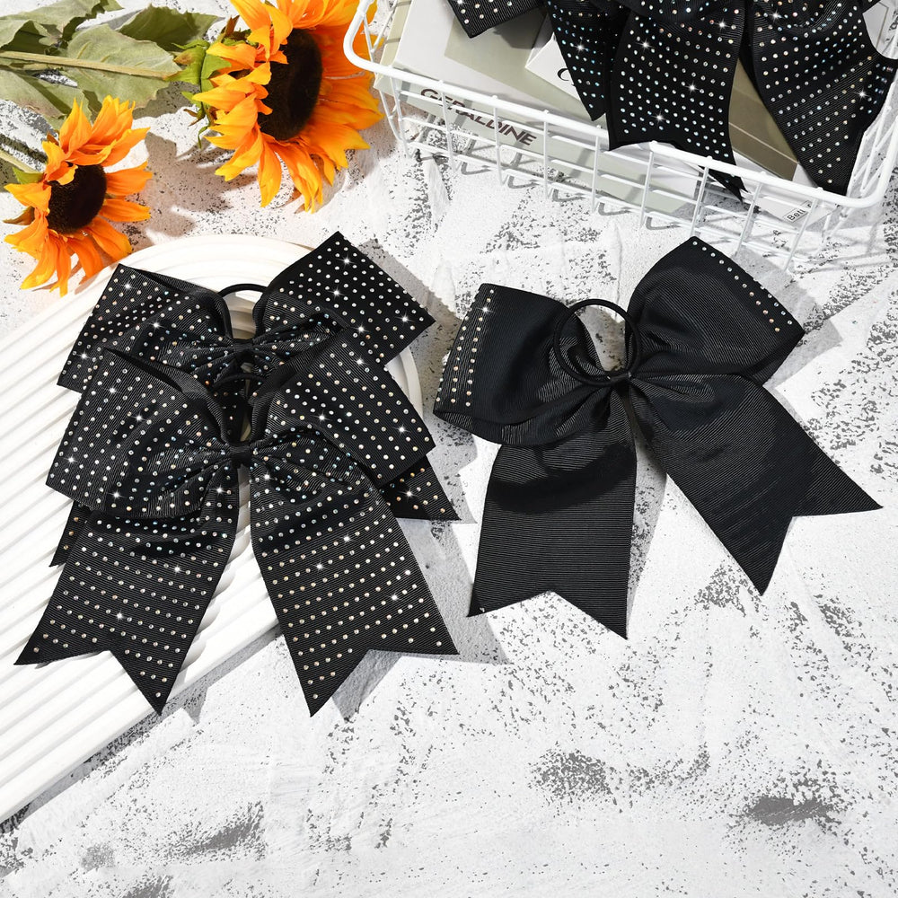 CEELGON 12-piece black glitter cheer bows teen athletes ready for softball and cheer.