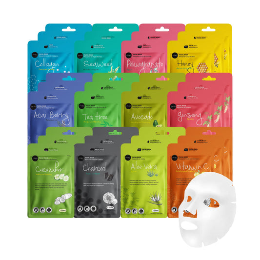 Celavi Essence sheet mask variety set front cover showing a 3-pack collection for radiant skin