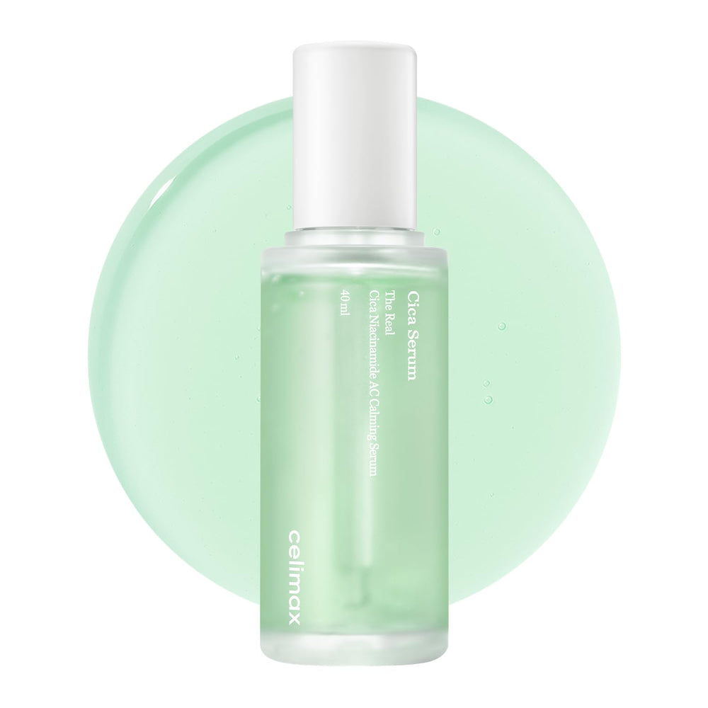 celimax The Real Cica Niacinamide AC Calming Serum bottle front showing soothing hydration for sensitive skin