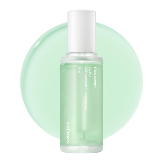 celimax The Real Cica Niacinamide AC Calming Serum bottle front showing soothing hydration for sensitive skin