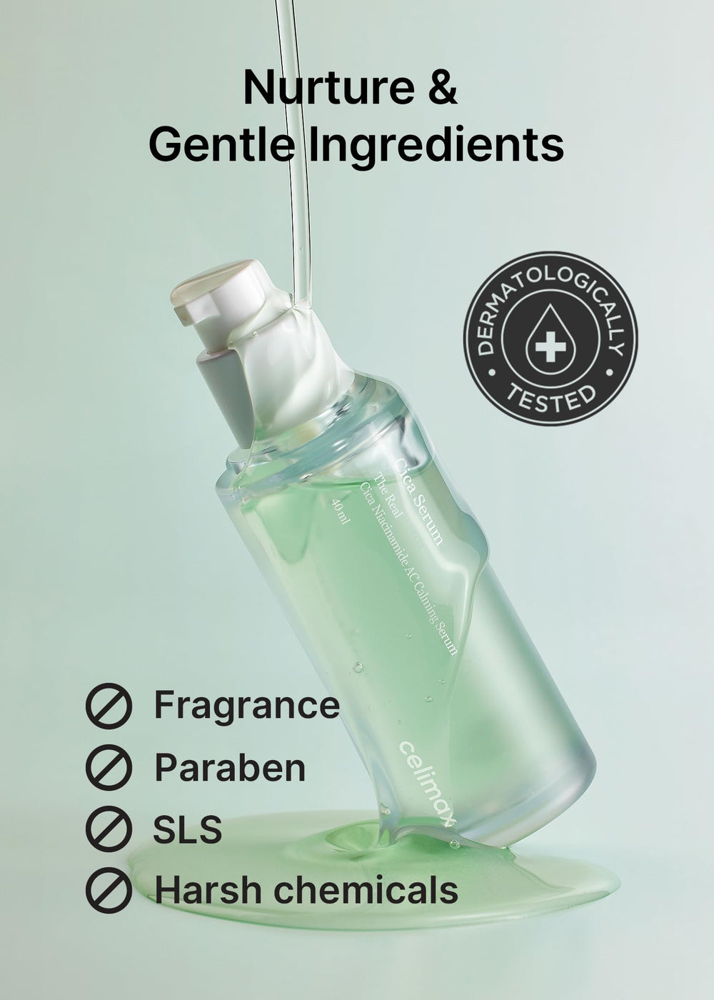 celimax The Real Cica Niacinamide AC Calming Serum pump close-up highlights easy dosing