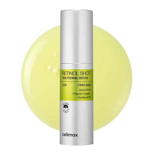 Celimax Vita A Retinol Shot packaging highlights compact night-time care and potential tightening