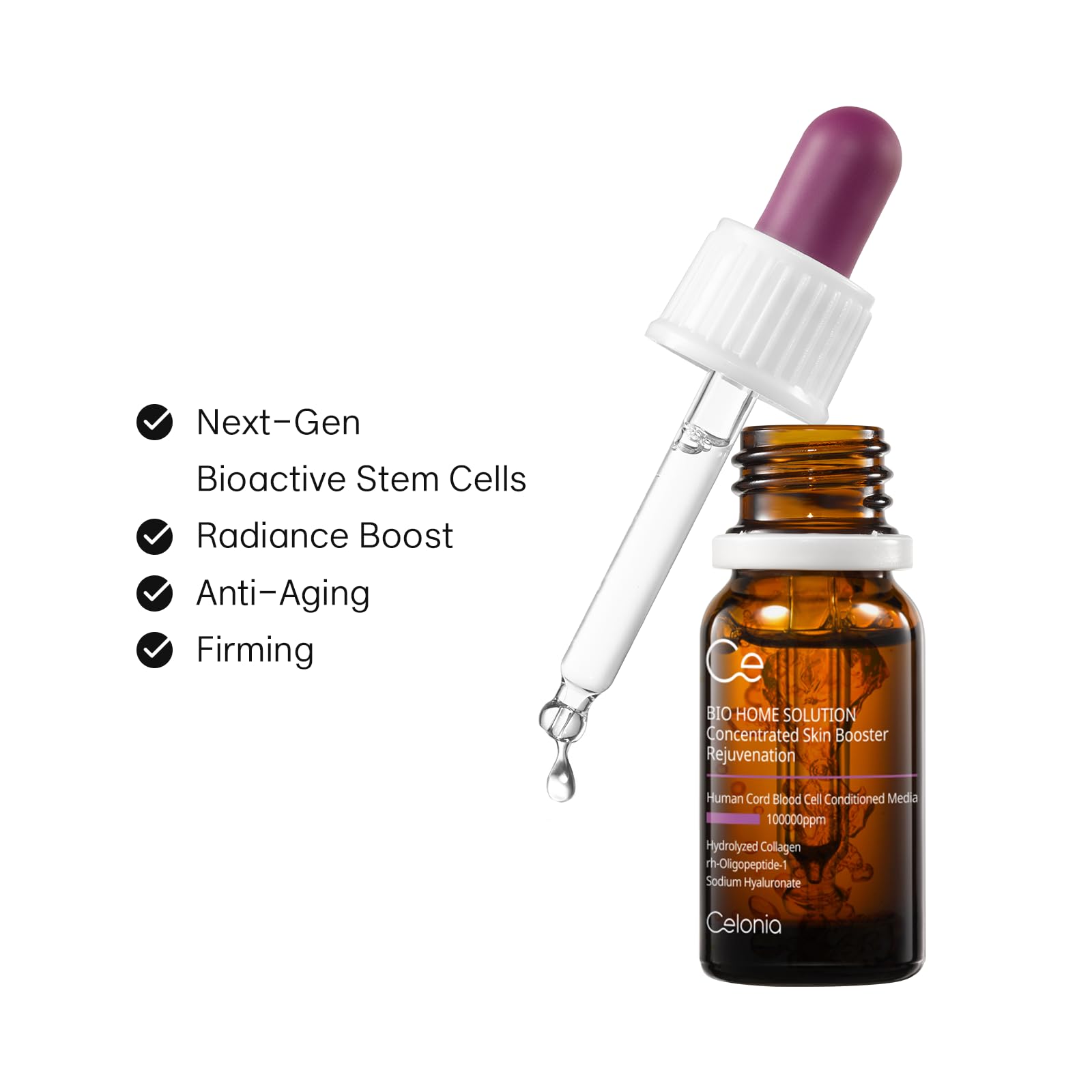 CELONIA Bio Home Solution ampoule open reveals concentrated stem cell formula.