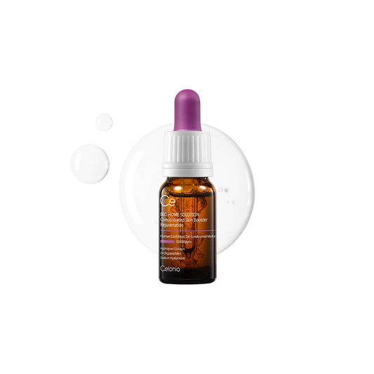 CELONIA Bio Home Solution bottle closeup promotes radiant, hydrated skin.