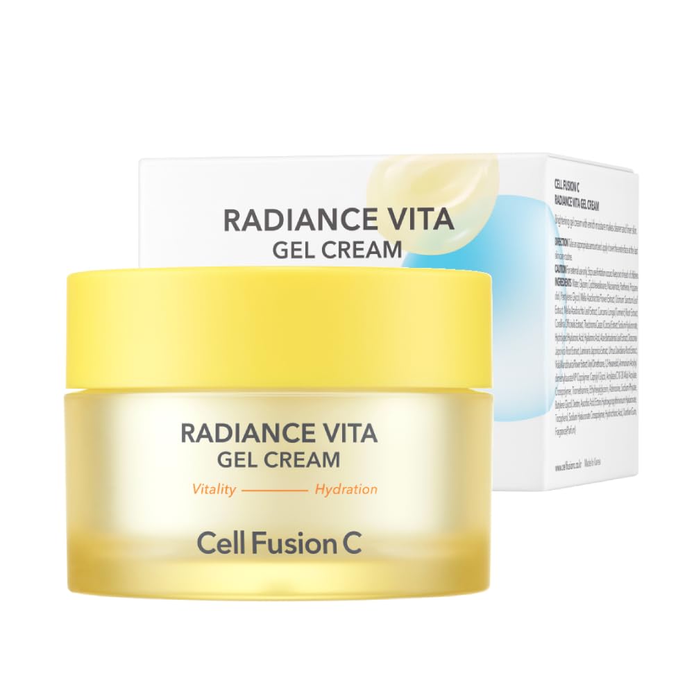 Cell Fusion C Radiance Vita Gel Cream jar shows the luxurious gel texture for hydrated skin.