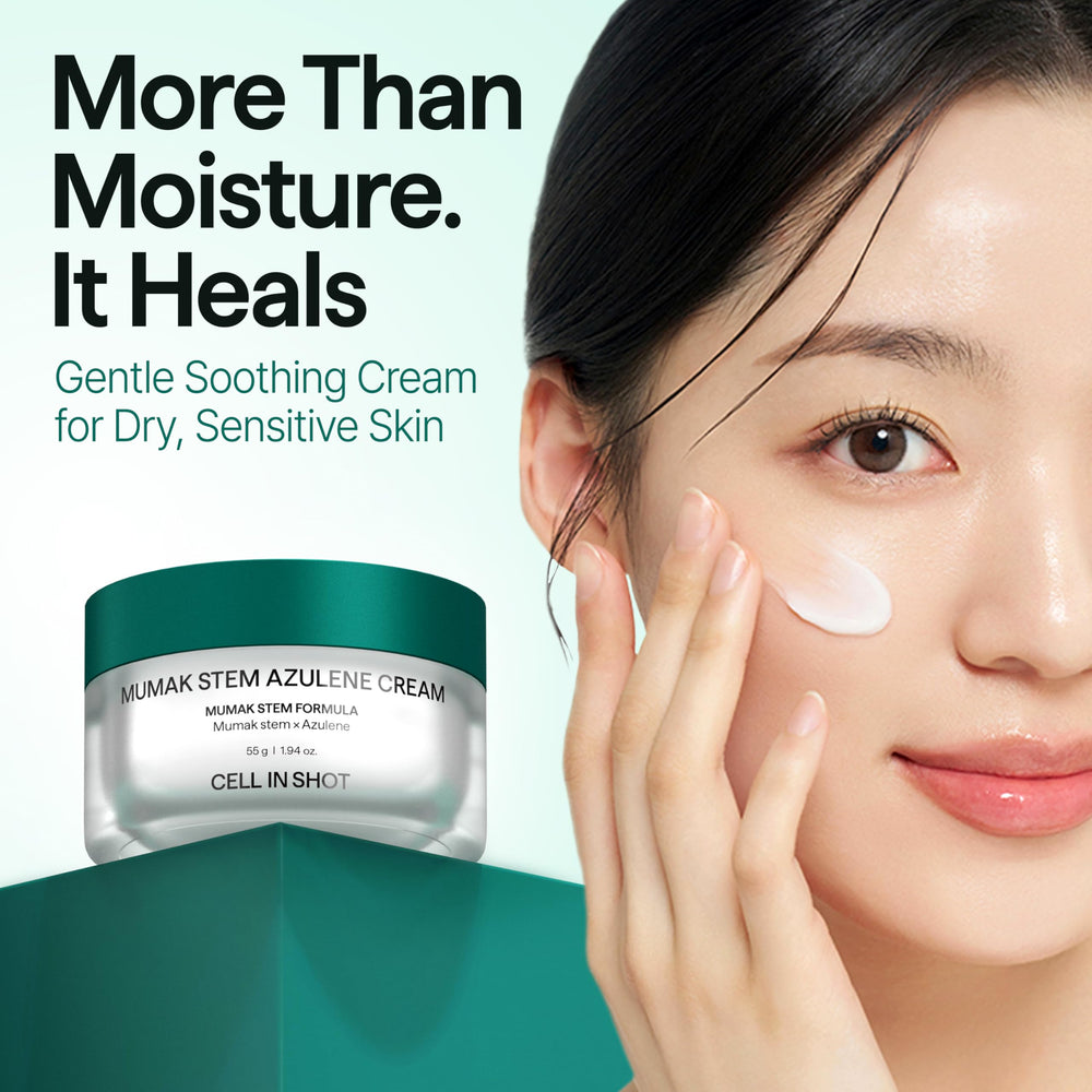 CELL IN SHOT Mumak Stem Azulene Cream texture closeup highlights velvety absorbent finish