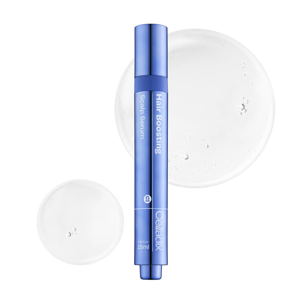 Celladix Hair Boosting Scalp Serum bottle with roll-on for easy on-the-go scalp care