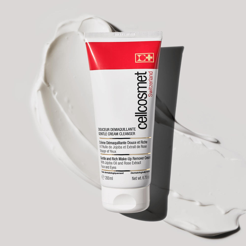 Close-up texture of Cellcosmet Gentle Cream Cleanser highlighting silky cream.