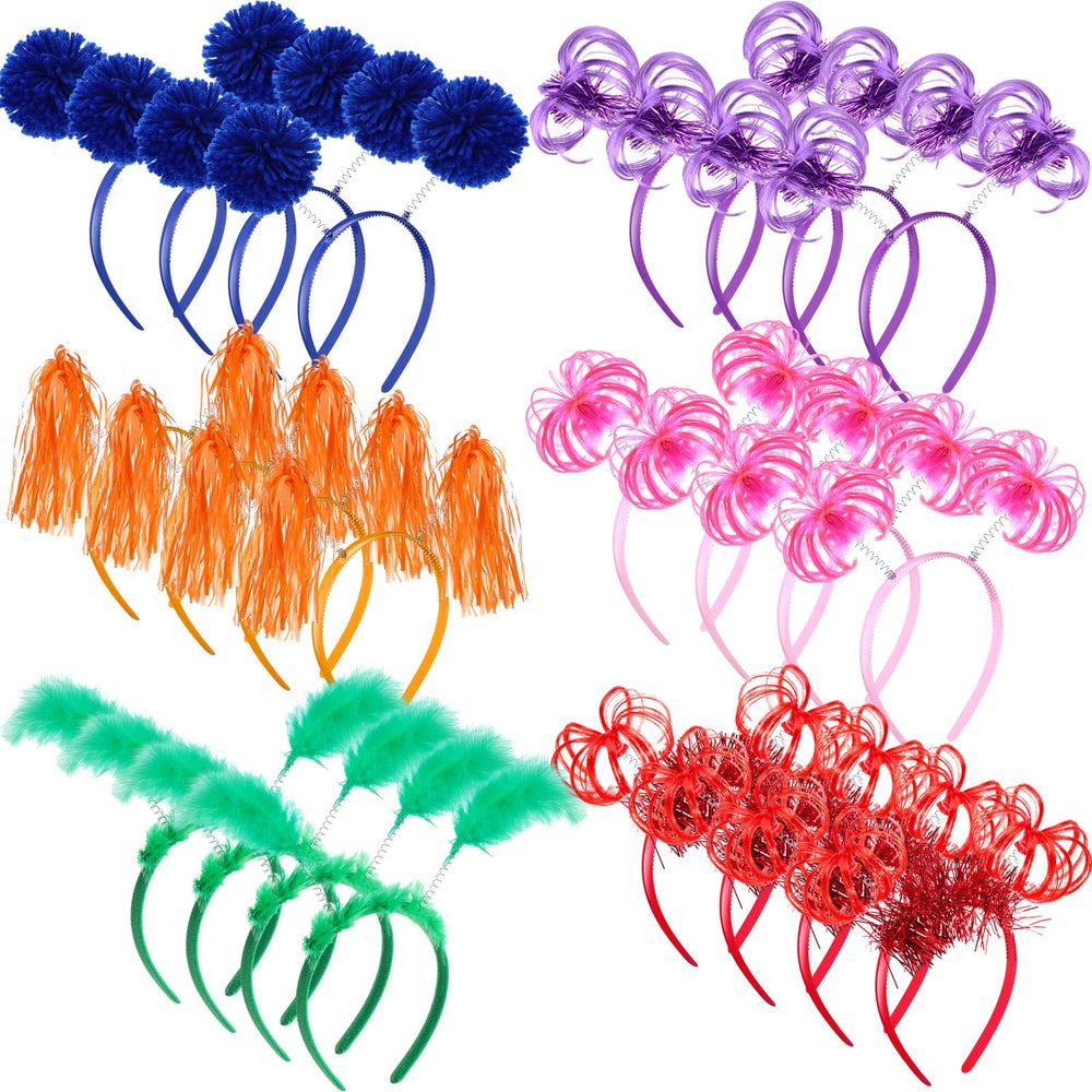 Censen 24-pcs pom pom headband set, colorful boppers for festive outfits.