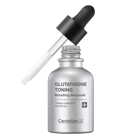 Centellian 24 glutathione ampoule bottle highlights antioxidant protection for an even skin tone.