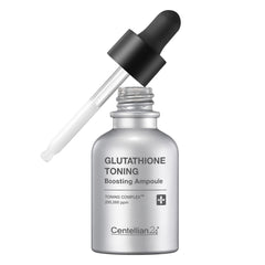 Centellian 24 glutathione ampoule bottle highlights antioxidant protection for an even skin tone.