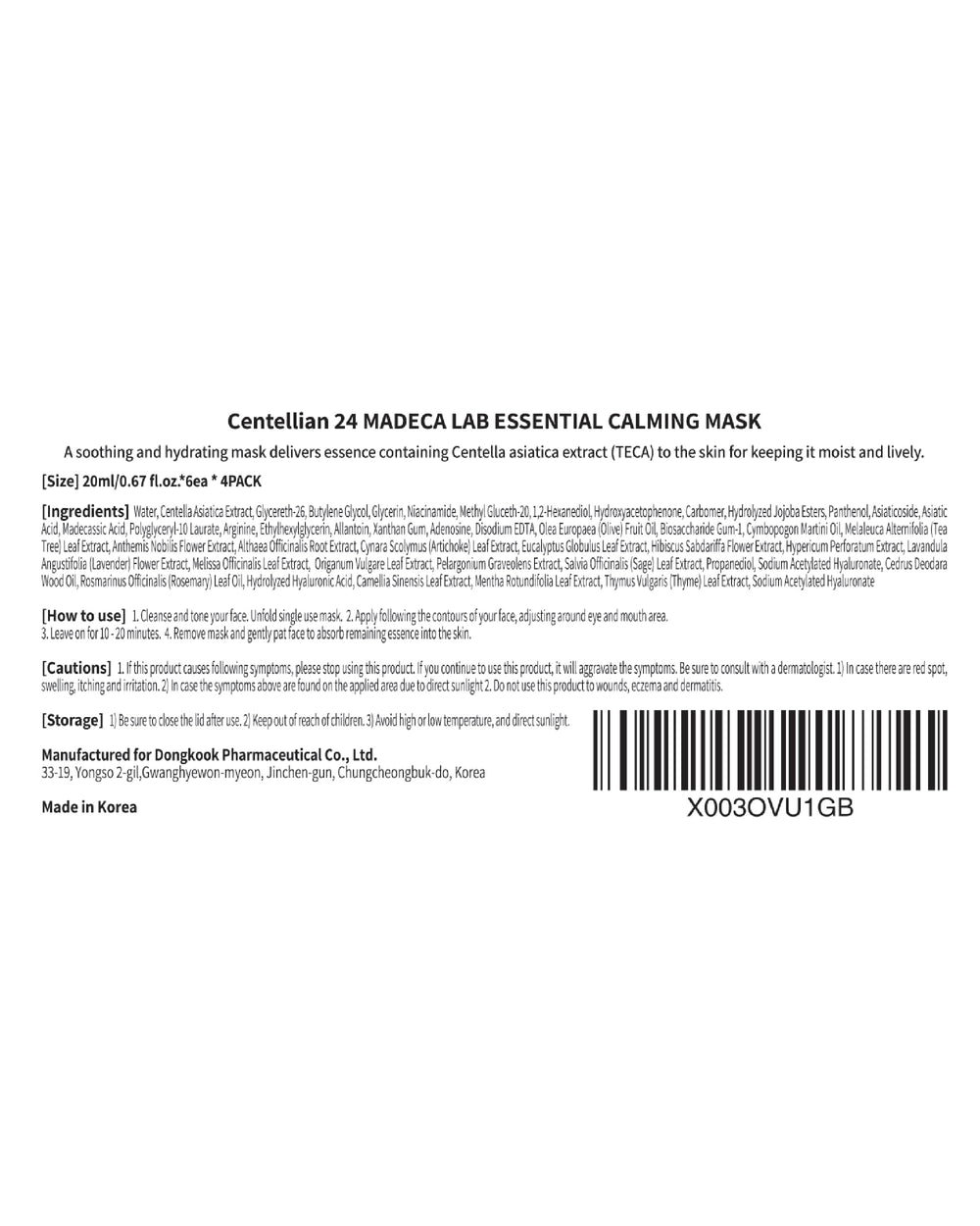 CENTELLIAN 24 Madeca Mask brand Dongkook heritage in dermocosmetics