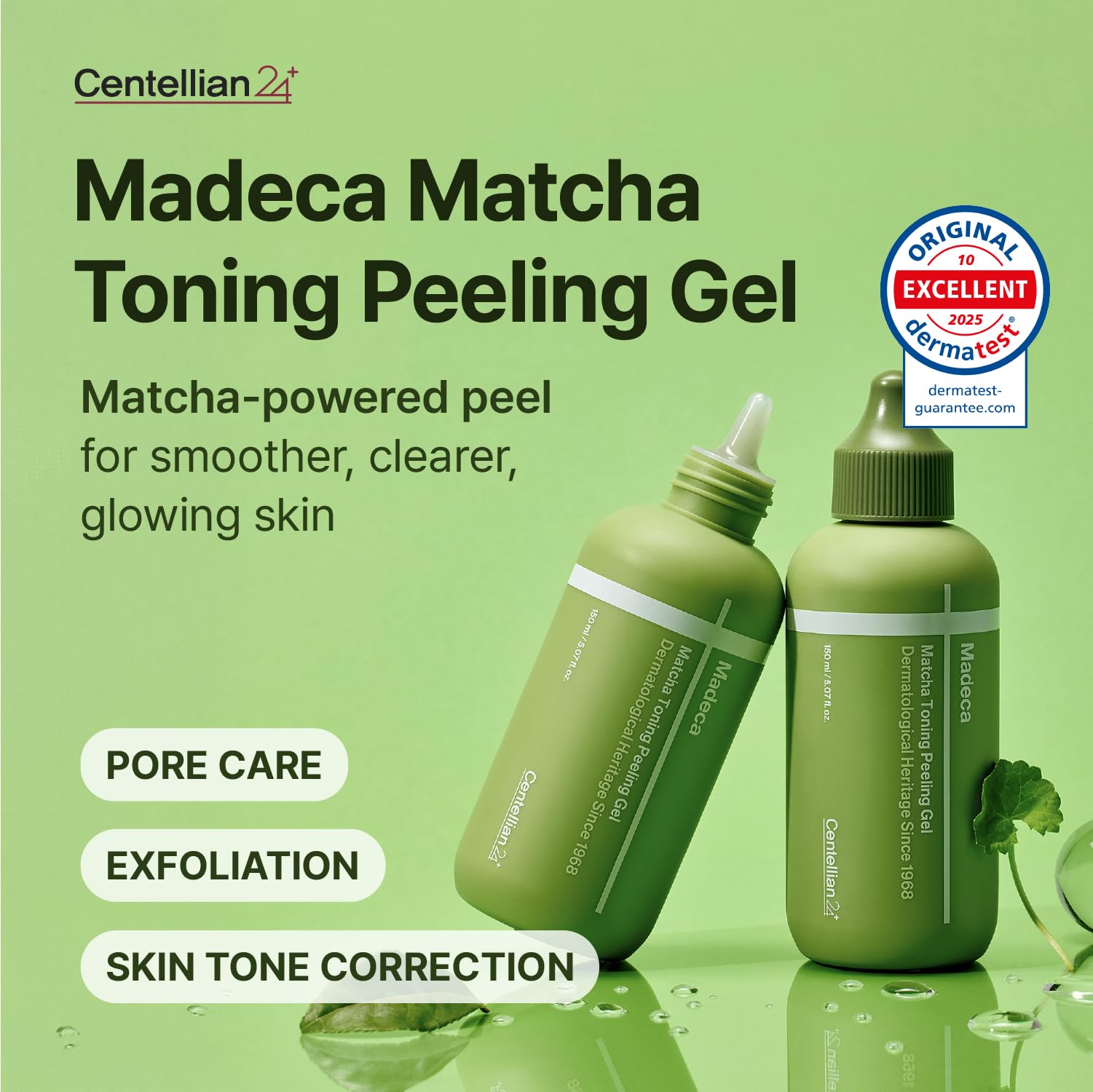 CENTELLIAN 24 Madeca Matcha Peeling Gel texture close-up signaling smooth, refreshed skin.
