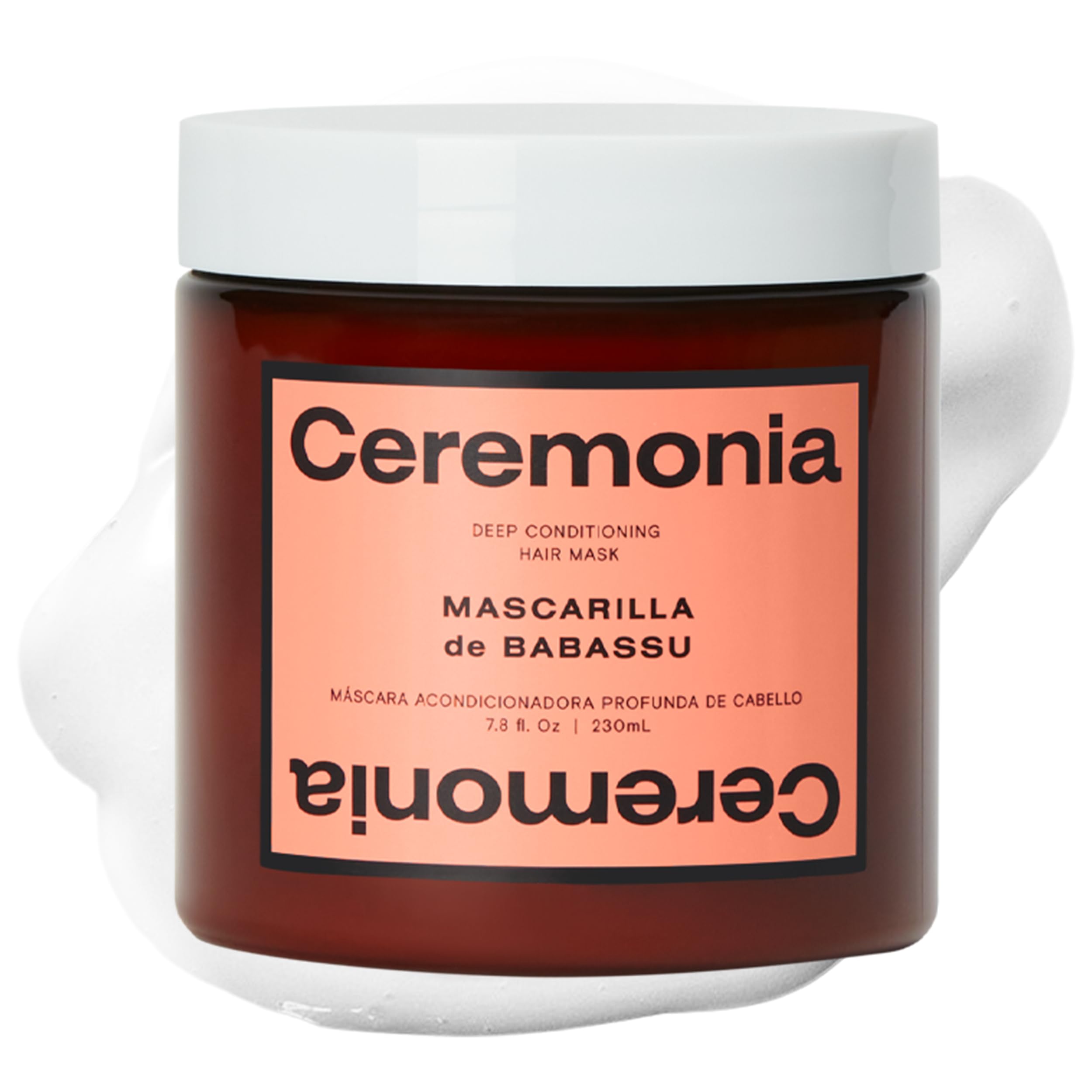 Ceremonia deep-conditioning mask jar close-up highlights rich moisture for dry hair