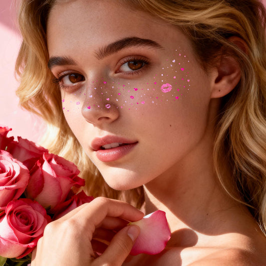 Cerlaza heart glitter tattoos for festive skin art and party flair.