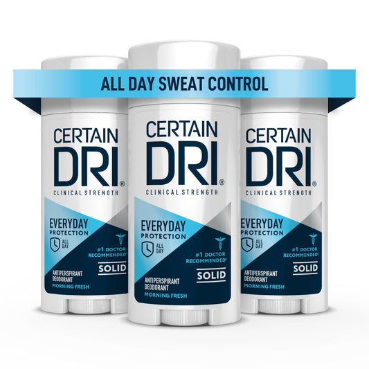Certain Dri Everyday Strength 3-pack box shows convenient protection for daily wear.