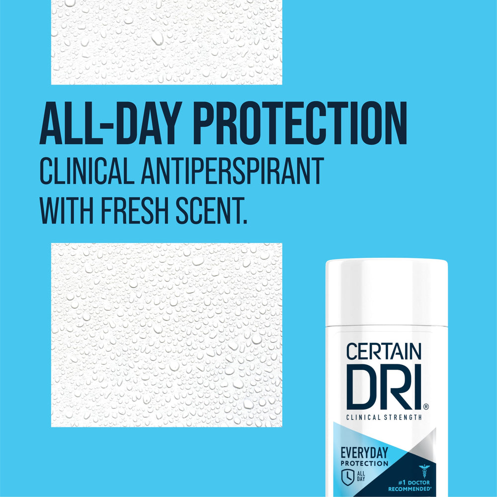 Certain Dri Everyday Strength demonstrates 72-hour protection for long-lasting dryness.