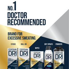 Powder-fresh scent on the Certain Dri label for subtle fragrance.