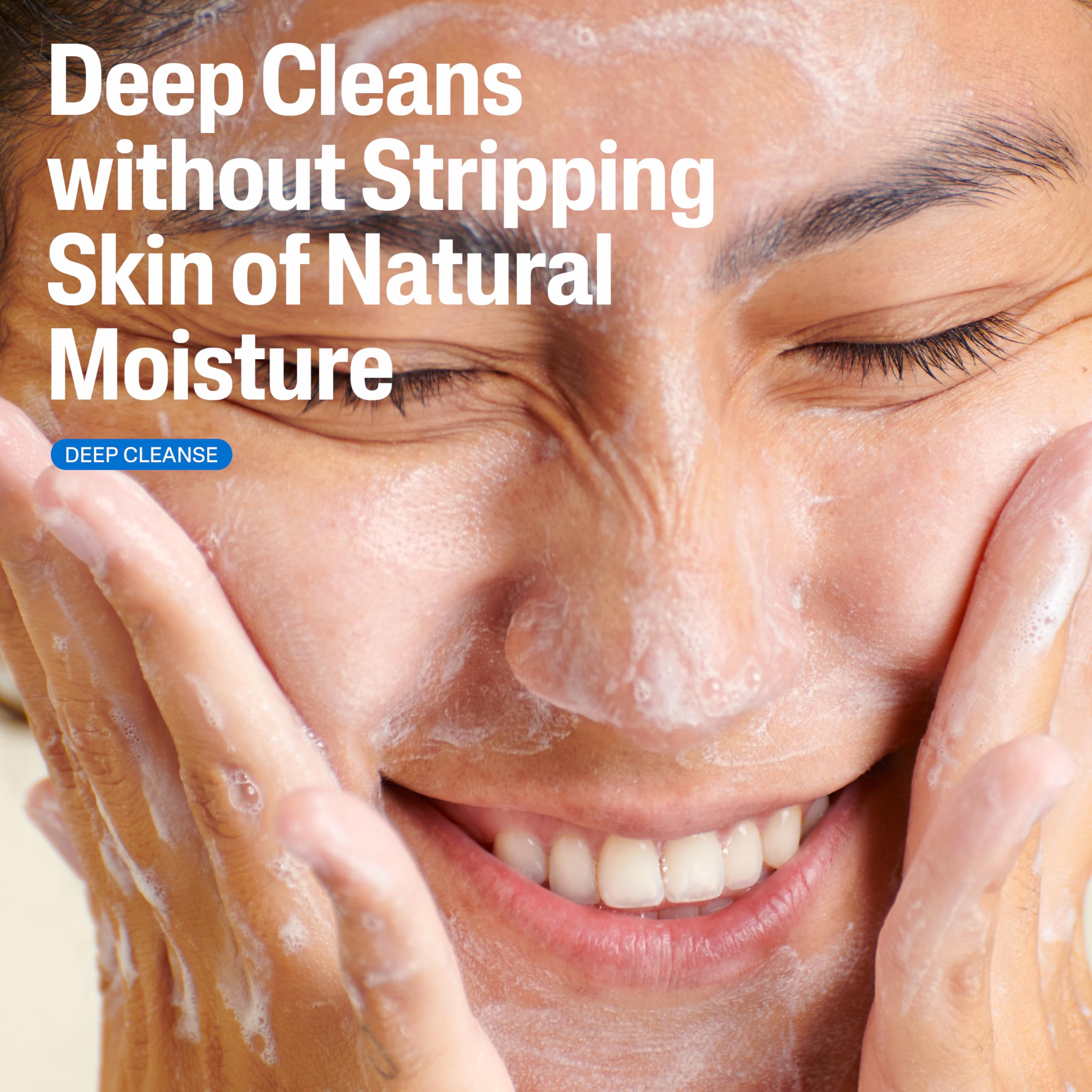 Smooth foam swirl from Cetaphil cleanser on skin, illustrating gentle cleansing.
