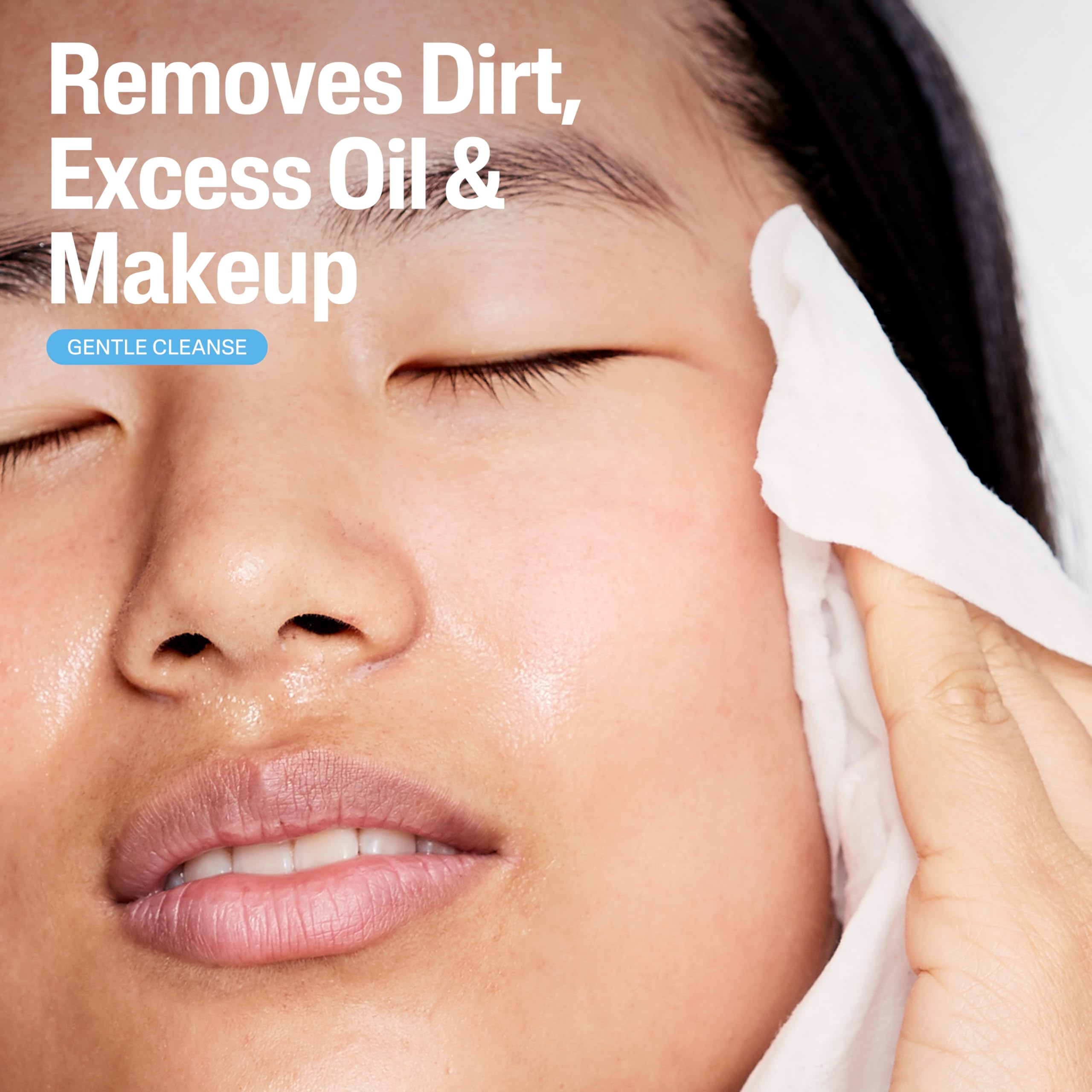 Flip-top closure close-up on Cetaphil cloths for easy access while traveling.
