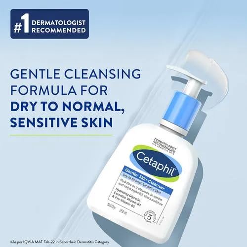 Cetaphil Gentle Skin Cleanser 1L label closeup showing gentle cleansing for sensitive skin.
