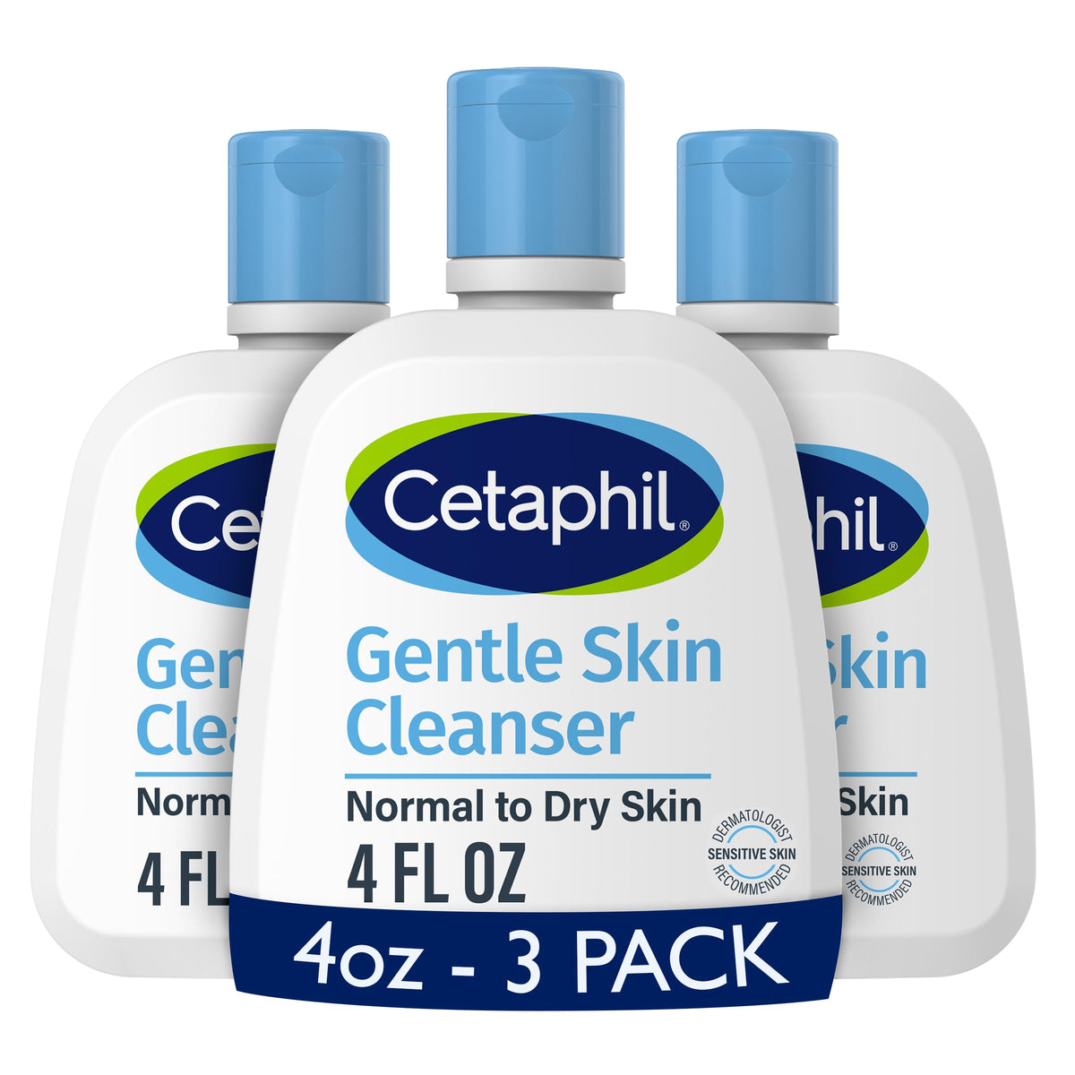 Cetaphil Gentle Skin Cleanser bottle front, fragrance-free formula for sensitive skin.